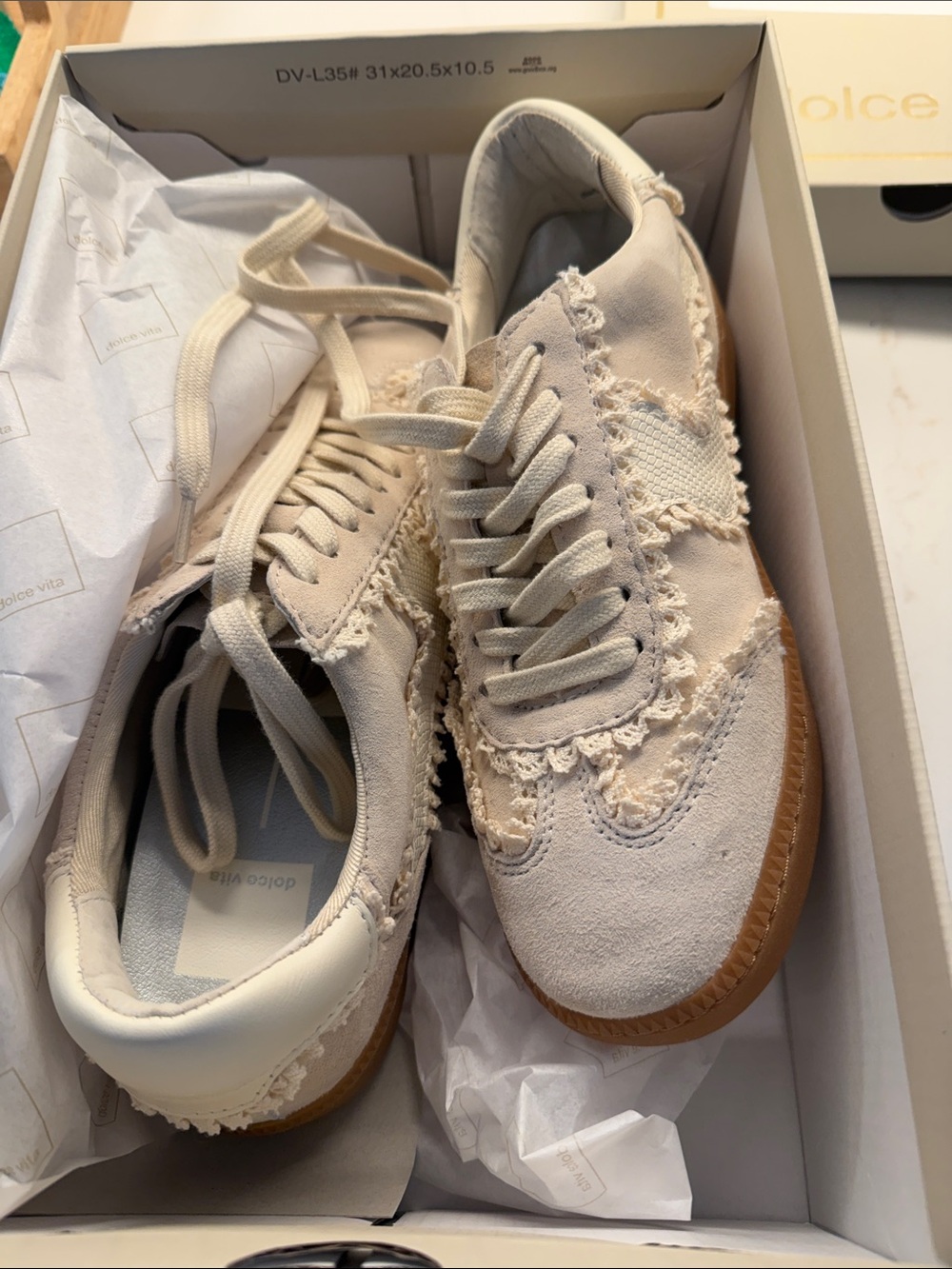 Dolce Vita Cream Lace-Trim Suede & Canvas Sneakers